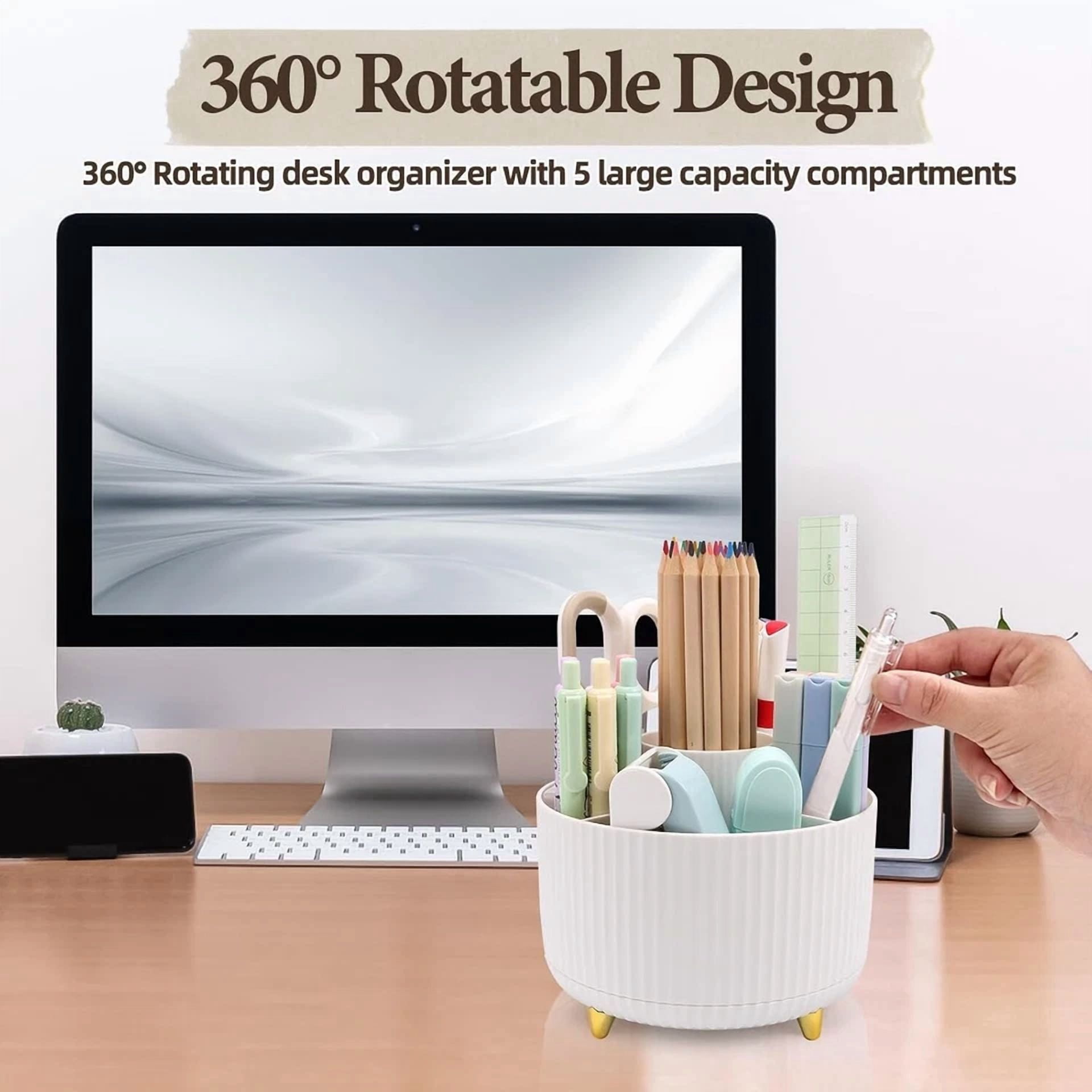 Desk Pen Holder 360° Rotating Cute Pencil Cup Pot,Desk Organizer And Accessories