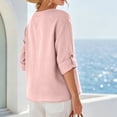 thumbnail image 4 of Kezqiaxn 3/4 Length Sleeve Womens Tops Summer V-Neck Button Up Shirt Loose Fit Work Blouses Plus Size Fashion, 4 of 6