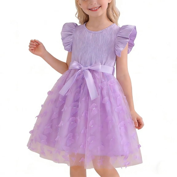 Cheytotty Girls French Dress, Sleeveless Ruffled Waist, Cinched Silhouette Baby Purple 7 Years