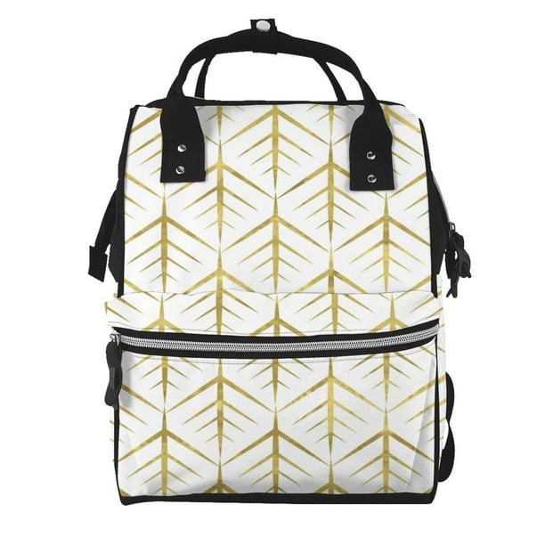 Easygdp White And Gold Geometry para Bolsa de Bebé de Gran Capacidad con Múltiples Bolsillos, Bolsa de Pañales para Padres, Bolsa de Viaje Organizada y Elegante