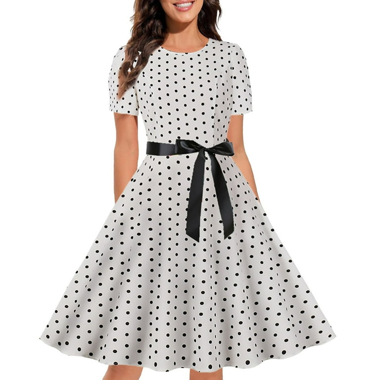 Midi Day Dresses Women Women s Vintage Print Dresses Short Sleeve Swing Party Dresses Big Swing Puffy Dresses Petite Midi Dress