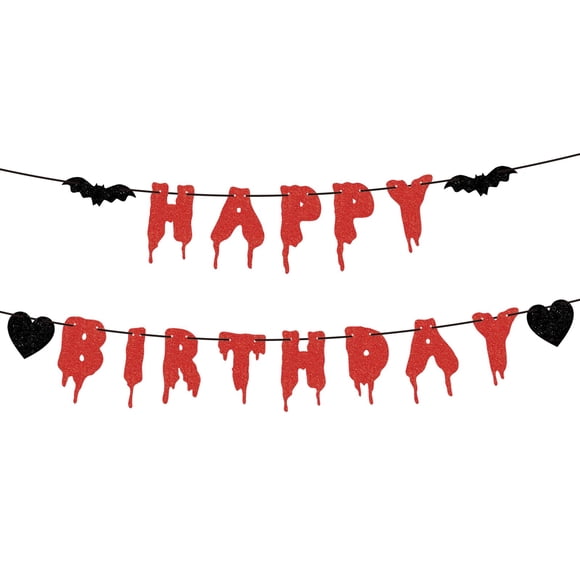 Banner de cumpleaños de Halloween Difuento con purpurina roja para fiesta