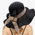 thumbnail image 2 of XINPING Women's Elegant Crochet Straw Hat Packable Bow Tie Wide Brim Cap Foldable Summer UV Protection Beach Hats with Lace Band and Flower, 2 of 6