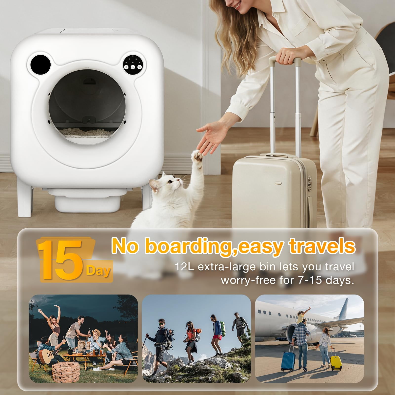 Automatic Litter Box, 4 in 1 Security-System Self Cleaning Litter Box Robot, 75L+12L Extra Large Space for Multiple Cats, APP Control, 1 Free Cat Litter-Mat, 3 Rolls Cats Waste Bag Liners