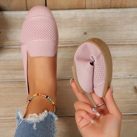 

Women s Lightweight Solid Color Knitted Flat Shoes Slip On Shoes Casual Breathable Daily Flats