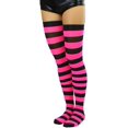 thumbnail image 3 of ToBeInStyle Womens Vibrant Horizontal Wide Striped Thigh High Stockings - Black w/ Hot Pink Stripes - One Size, 3 of 7