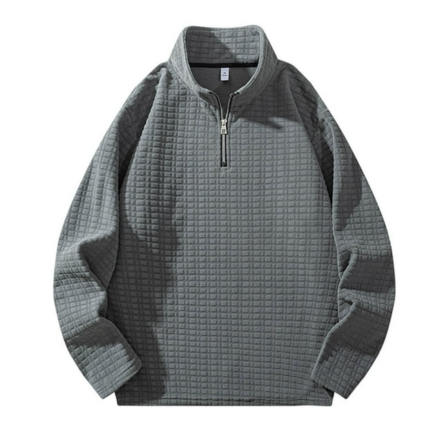 Chandail à Demi-Fermeture à Glissière Texturé Décontracté Chaud Mode Col Rond Haut Sans Capuche Confortable pour l'Hiver
