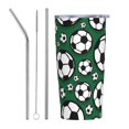 thumbnail image 1 of Vaso de acero inoxidable con tapa y diseño de dibujos animados de fútbol, taza térmica portátil de 20 oz para viaje, 1 of 7