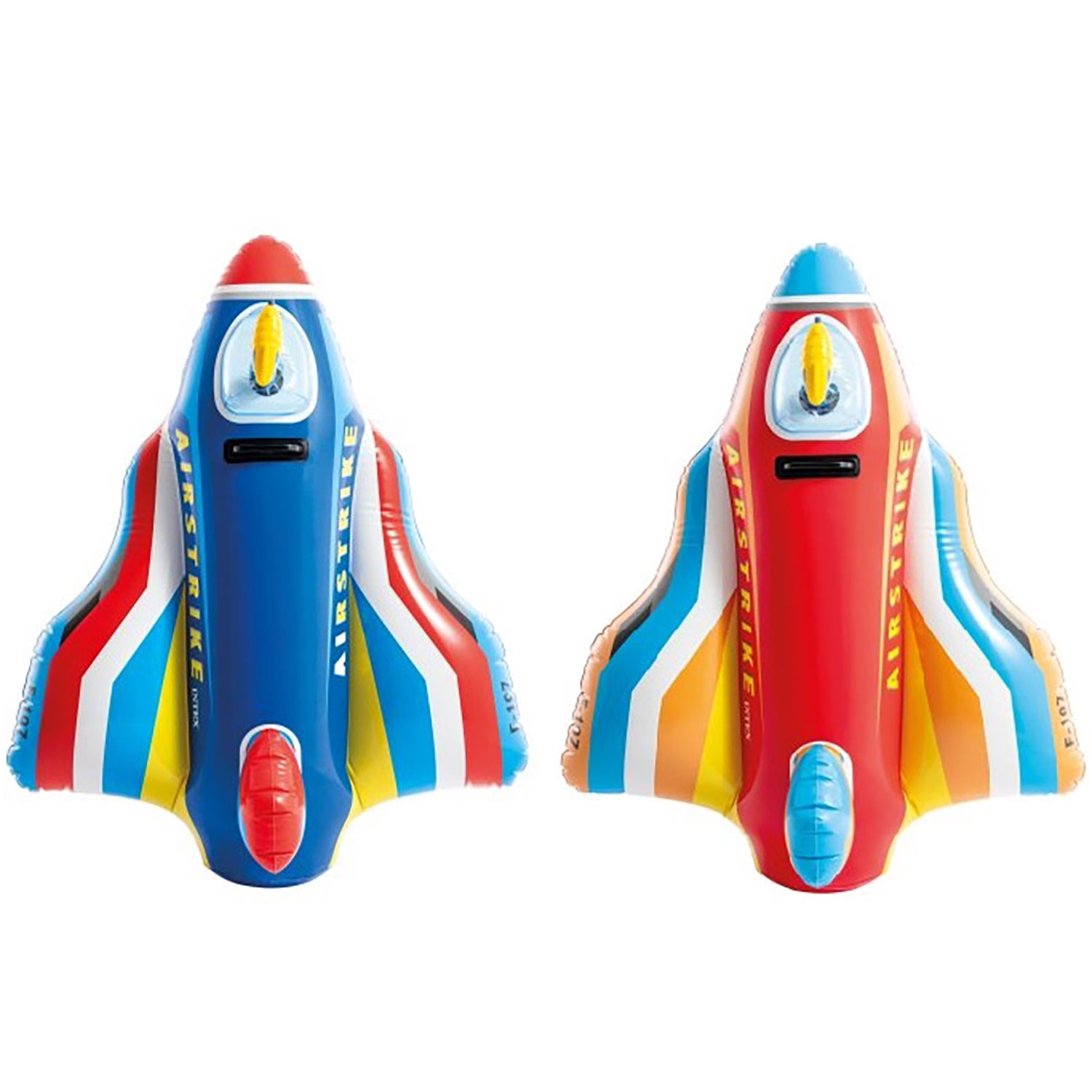 Intex: Jet Fighter Plane Pool Float - Assorted Color, Red OR Blue - Inflatable Ride-On, Attached Water Blaster, Pool & Water Play, 88lb Cap, Kids 3+