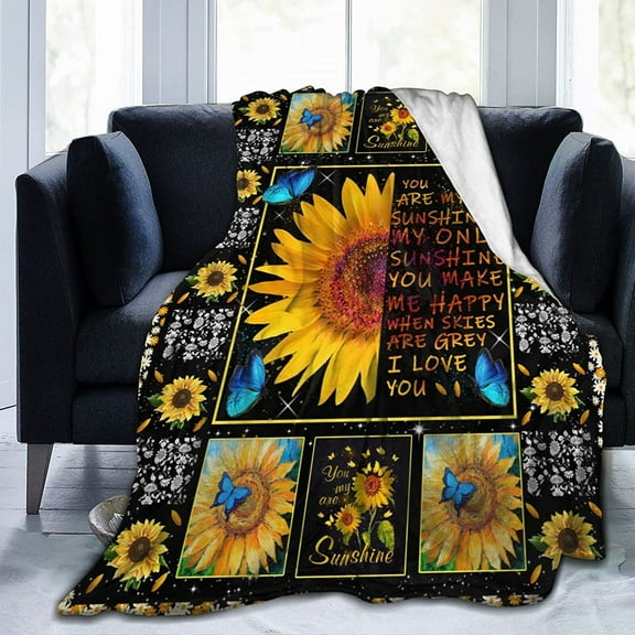Sunflower Print Blanket Butterfly Throw Blanket Ultra-Soft Flannel Blanket for Couch Sofa Bed for Teens Adults 50" x 40"