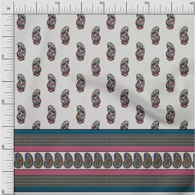 Soimoi Modal Satin Fabric Stripe,Paisley & Peacock Panel Print Sewing Fabric Yard 42 Inch Wide