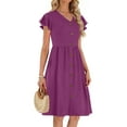 thumbnail image 4 of Fantaslook Women Summer Dresses V Neck Ruffle Sleeve Casual Flowy Sundresses Button Floral Midi Dress with Pockets, 4 of 8