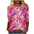 thumbnail image 2 of Raeneomay 3/4 Length Sleeve Womens Tops Women's Fashion Printed T-Shirt Blouse Round Neck Casual Tops, 2 of 6