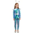 thumbnail image 3 of Zaldita Kids Girls Shiny Metallic Unitards Full Body One Piece Halloween Alien Costume with Headband Blue 12, 3 of 7