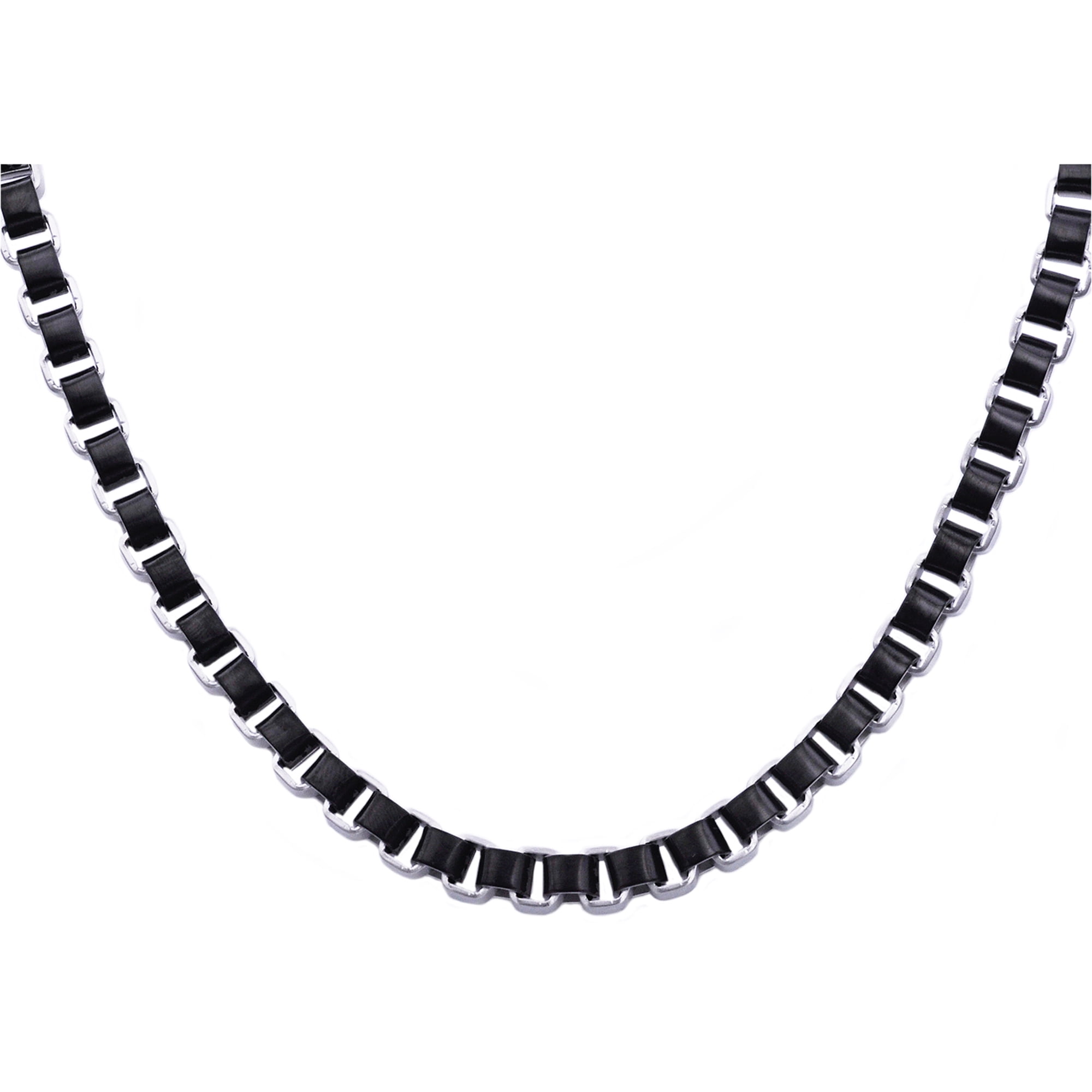 Mens Black Plated Stainless Steel Box Link Chain Necklace