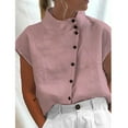 thumbnail image 3 of Shirts for Women,Summer Shirts for Women, Summer Fashion Casual Loose Button Cotton Linen Standing Collar Casual Shirt,Button Up Shirt Women, 3 of 6
