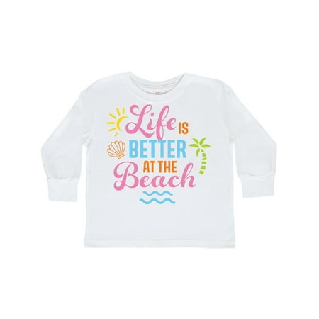 

Inktastic Life is Better at The Beach with Sunshine Seashell and Palm Trees Gift Toddler Boy or Toddler Girl Long Sleeve T-Shirt