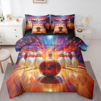 Feelyou Bowling Sport Bedding Comforter Set 7pcs, Modern Ball Gaming Queen Bedding Sets