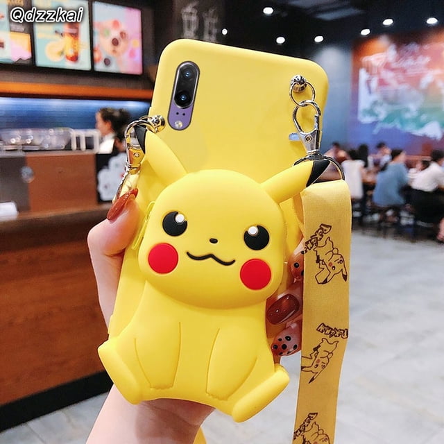 3D Zipper Bag Casing Oppo A94 A74 A54 A93 A53 A73 A9 A8 A31 A5 2020 A15 A15s A16 A52 A92 A12 A12E A5s A3s A37 A57 A39 A83 A71 A59 F1s F5 F7 F9 F11 F17 Pro Cute Cartoon Pikachu Doraemon Wallet Strap Ph