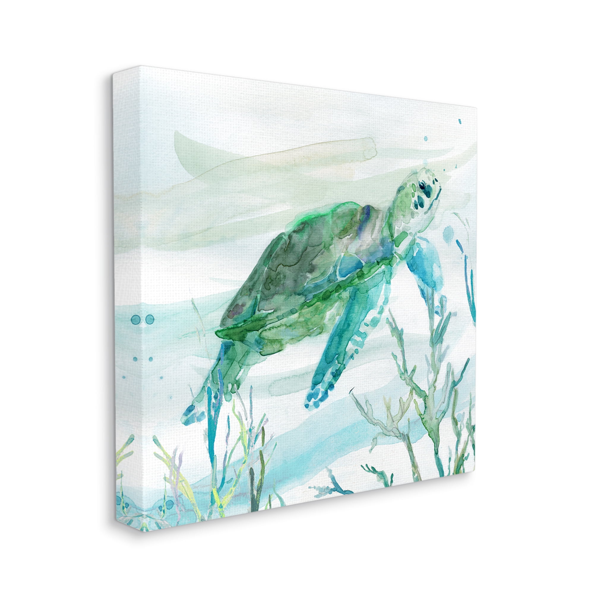 Stupell Industries Modern Turtle Underwater Animals & Insects Painting Gallery Wrapped Canvas Print Wall Art, 17 x 17