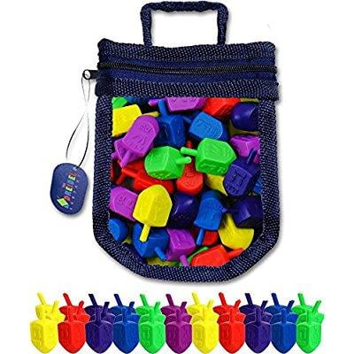 Plastic Dreidel - Hanukkah Dreidel Game 25 Plastic Dreidels With Game Play Instructions including Reushle Draydel Shaped Bag