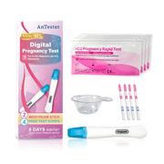AnTester 2x Early Digital Pregnancy Test Kit + 4x hcg Test Strips 10mIU/mL,at-Home Pregnancy Test Kit for Women with Easy-to-Read Results