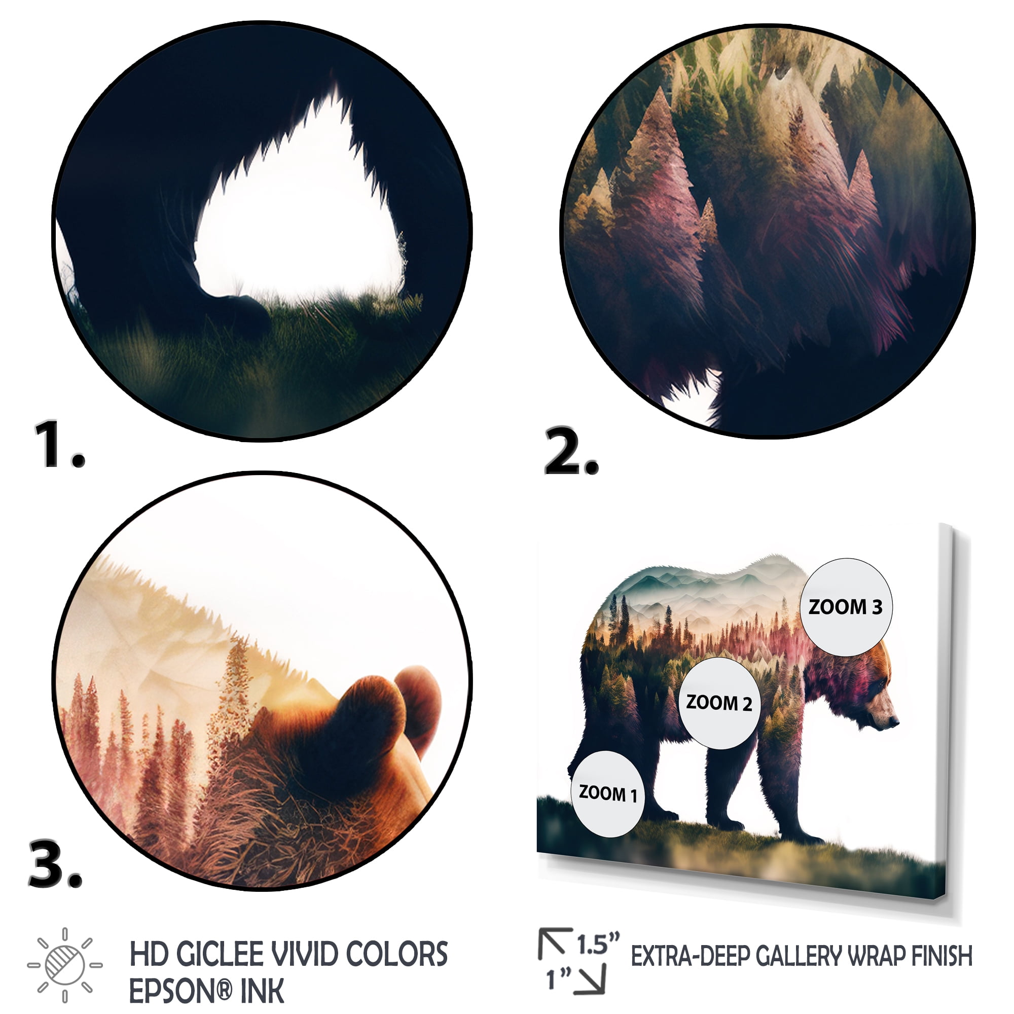 Designart Double Exposure Of A Bear With Forest IV Canvas Wall Art