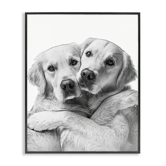 Stupell Industries Two Hugging Dogs Animals & Insects Painting Black Framed Art Print Wall Art, 11 x 14