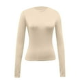 thumbnail image 4 of yueewhu Long Sleeve Shirts for women-Underscrub Crew Neck Slim Fit Basic Tops for Teens Workout Going Out Y2K Fall Fashion 2026 (Beige, XS), 4 of 4