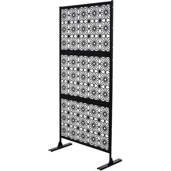 Wind Blocker for Outside Patio,Freestanding Outdoor Divider Decorative Privacy Fence Screen,Metal Outdoor Privacy Screen,Fence Panels for Balcony Patio,74‘’H×35‘’W(Black-Square)