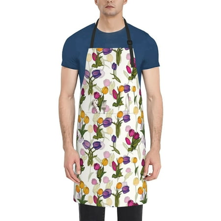 

Coaee Tulips Flowers for Waterproof Apron for Unisex Adult with Adjustable Bib Apron