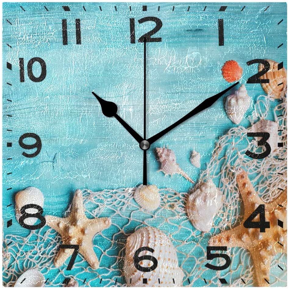 9.5 Inch Battery Operated Quartz Analog Quiet Desk Clock for Home,Office,School Naanle 3D Fresh Tropical Seashells Starfish on Summer Beach Silent Round Wall Clock Decorative