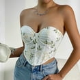 thumbnail image 5 of Womens Crop Corset Tops Floral Embroidered Vintage Going Out Bustier Corsets Fish Bones Body Trimmer Bodice Shapewear Yellow, S, 5 of 7