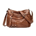 thumbnail image 3 of Bolso bandolera para mujer, tipo cartera, con cremallera, para viaje Marrón, 3 of 9