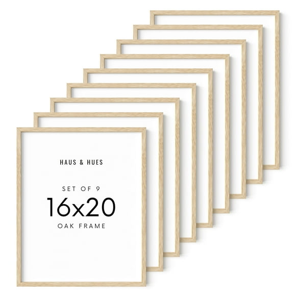 HAUS AND HUES 16""x20"" Beige Natural Oak Wood Frames Set of 9-16x20 Frame Wood 16x20 Poster Frames for Wall 16x20 Frame Light Wood Picture Frames 20x16 (Beige Oak)