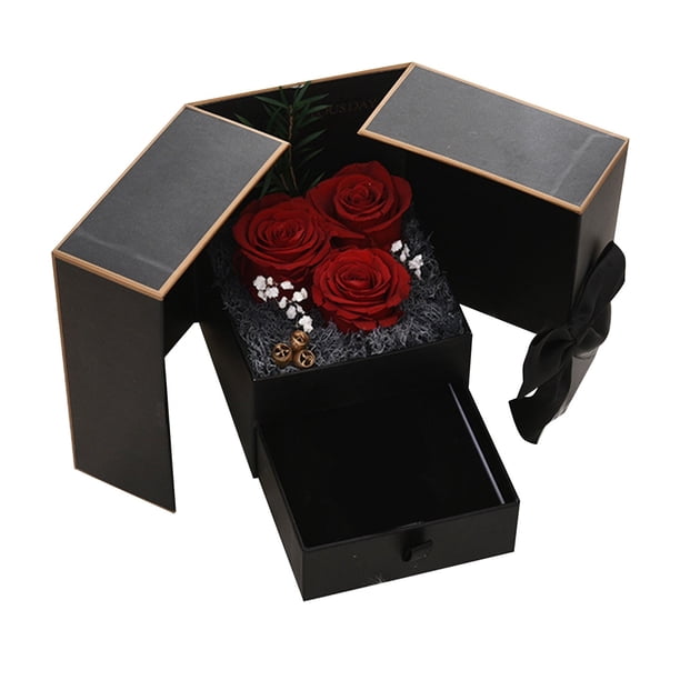 Rose Jewelry Gift Box Bow Eternal Lipstick Gift, Double Open Door, Foldable, Portable, Rose Design, Gift for Valentine's Day, for Office, High-Quality Materials, 2-Tier Design, Long-Lasting