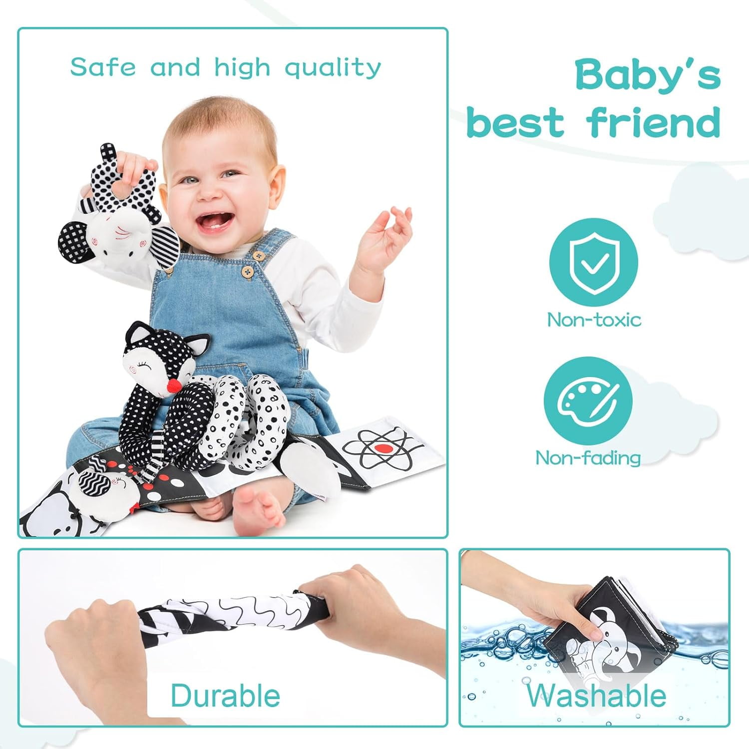 3 Pcs Baby Toys，Black and White Baby Toys，High Contrast Baby Toys