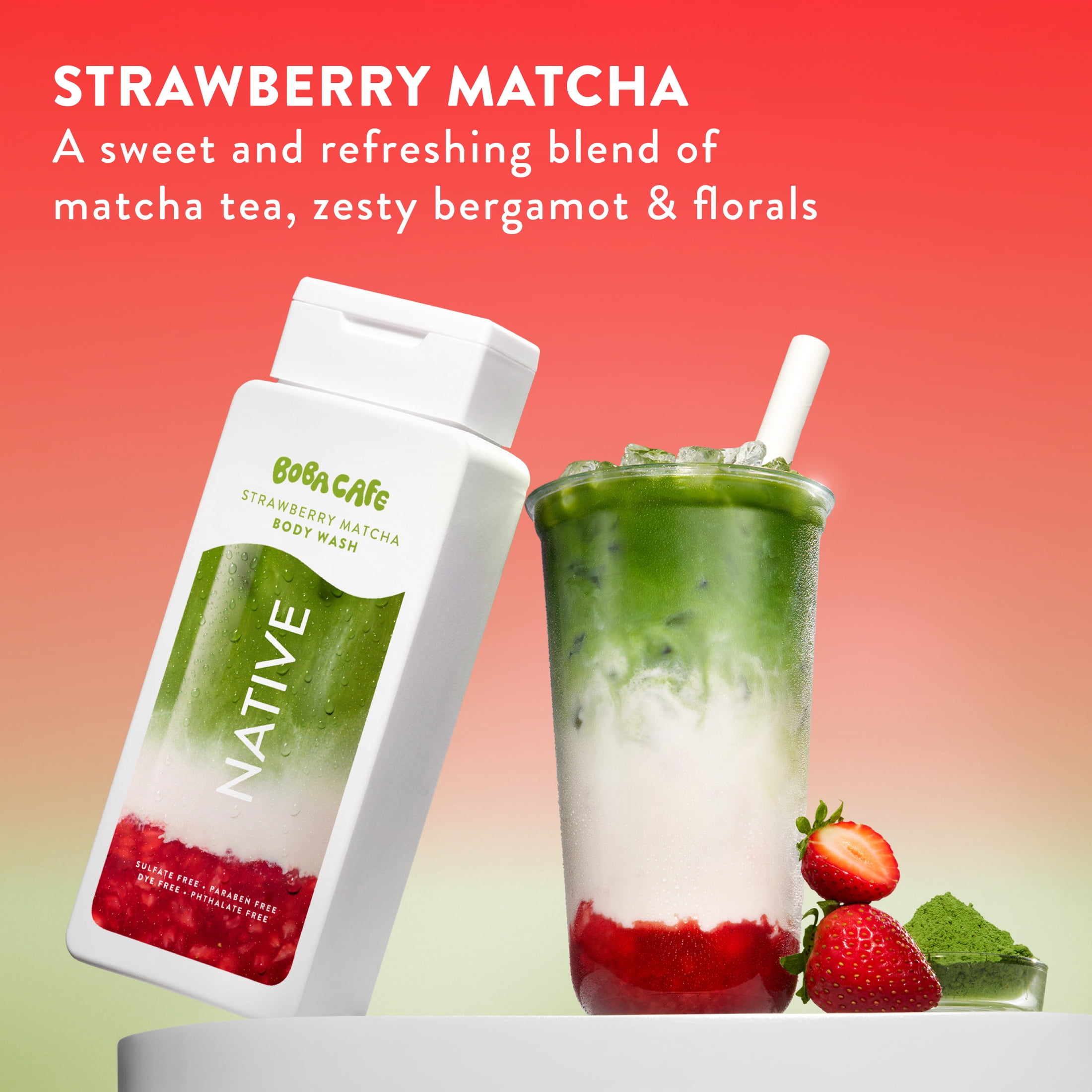 Native Body Wash, Limited Edition Strawberry Matcha, Sulfate