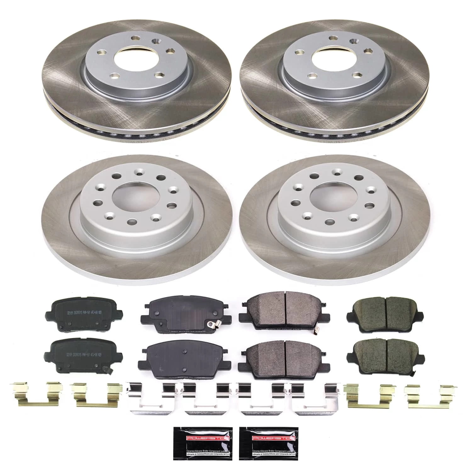 PowerStop Front and Rear Semi-Coated Rotor and Low-Dust Ceramic Brake Pad Kit SC8689