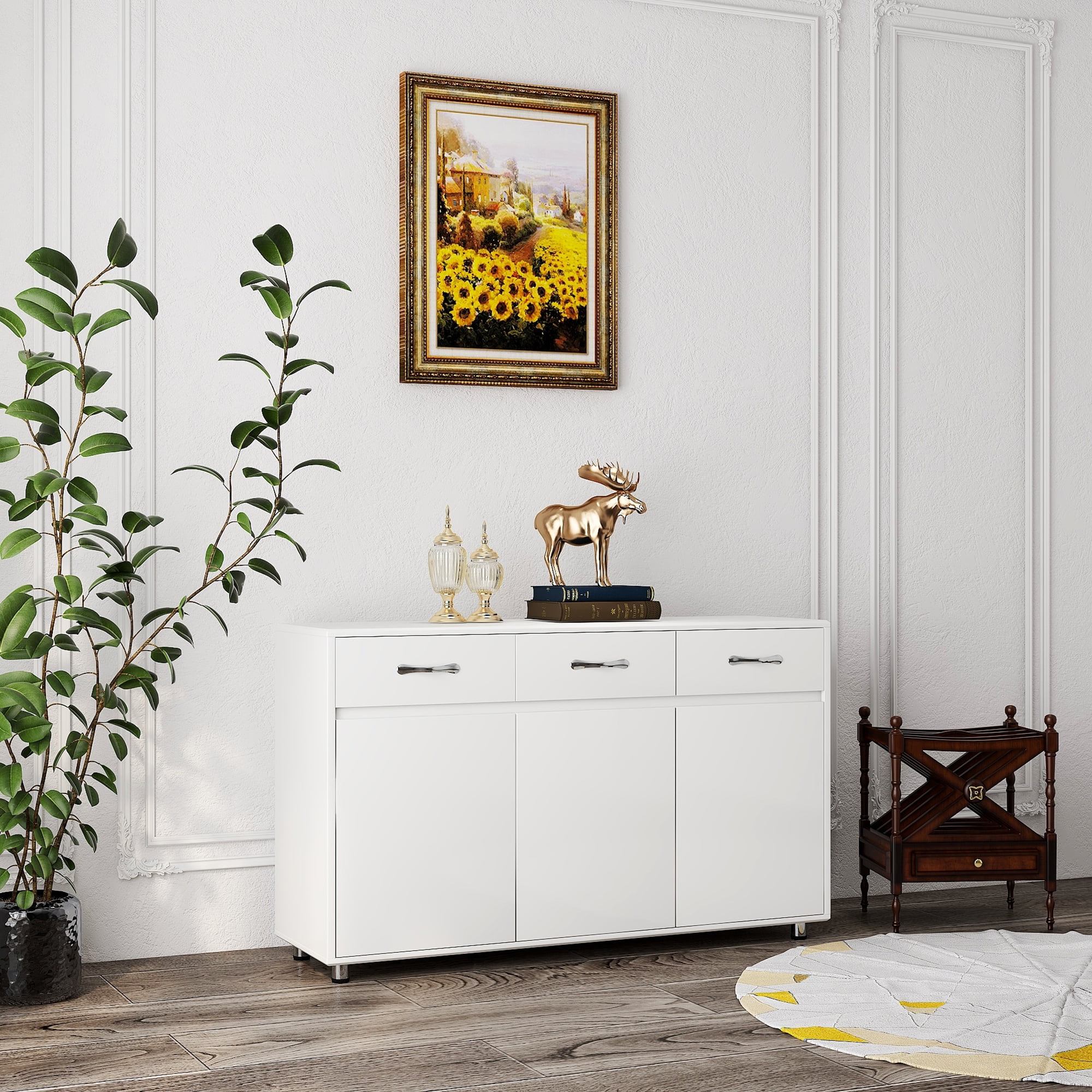 Mintazer Sideboard Buffet Cabinet with 3 Drawers & 3 Doors, Modern Storage Credenza with Adjustable Shelves for Kitchen Dining Room Living Room, White