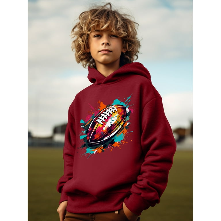 Cool American Football Print Boys Long Sleeve Hoodie Stay Stylish And Cozy Sweatshirt Perfect Spring Fall Winter Essential For Your Little