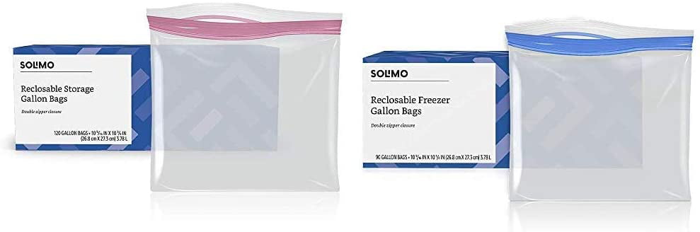 90 Count Holds 1 Gallon Resealable Top Bag Solimo Freezer Gallon Bags 