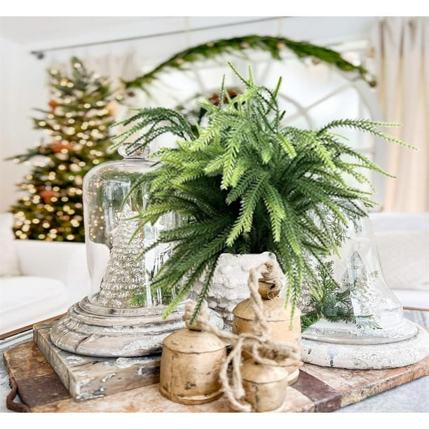 Artificial Pine Needles Wreath Cane, Simulation Soft Glue Norfolk Pines, DIY Christmas Decorative Accessories, for Home Office, High-Quality Artificial Needles, Metal Frame, for Bedroom