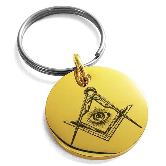 Stainless Steel Freemasons Masonic Sacred Society Engraved Small Medallion Circle Charm Keychain Keyring