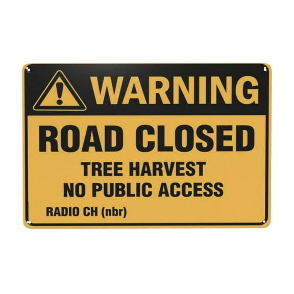 Warning Road Closed Tree Harvest No Public Access Landscape Sign Warning Tin Sign Home Kitchen Farm Garden Garage Wall Decor 8x12 Inch