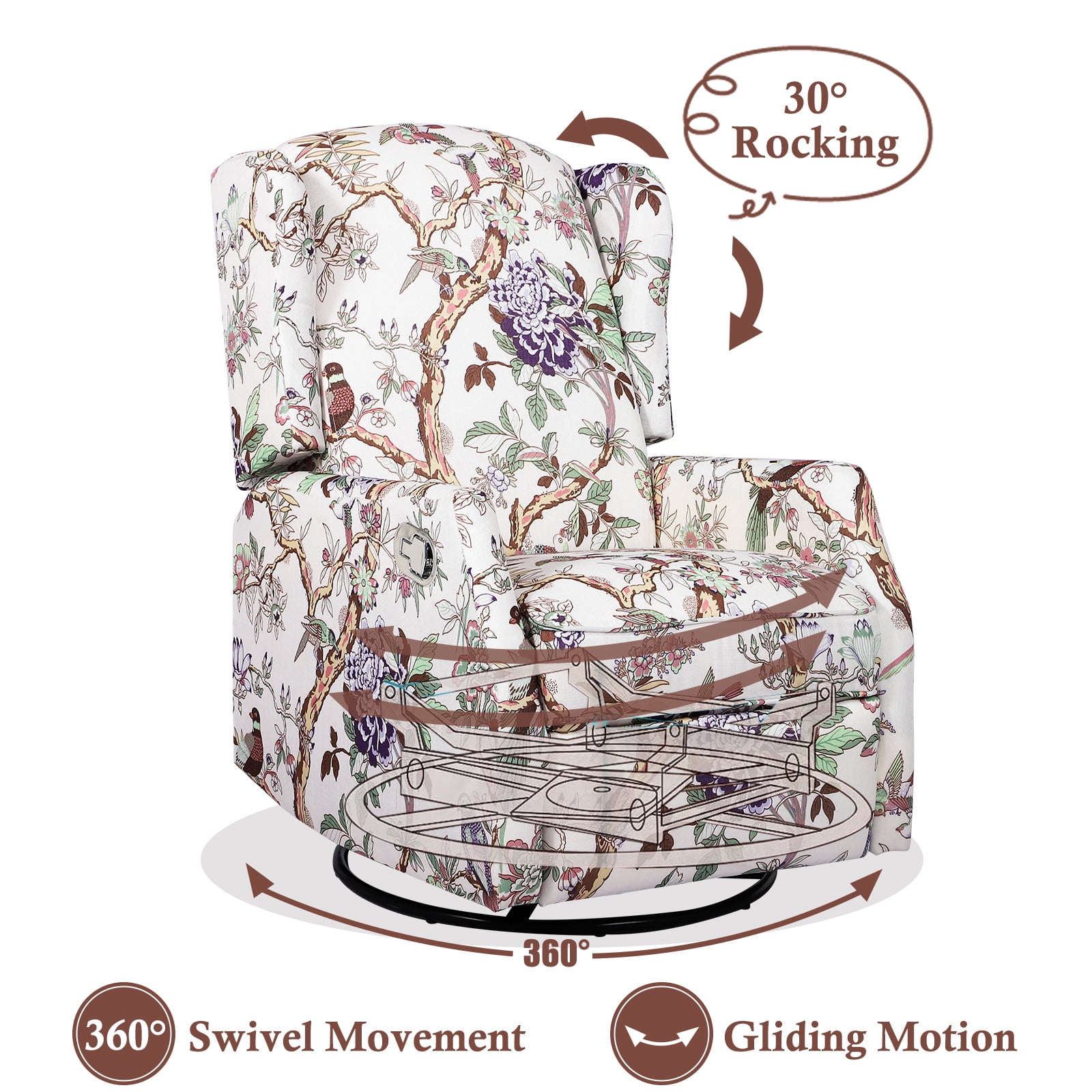 Swivel Rocker Recliner - Manual Recliner Glider - Swivel Single Sofa - Wingback Rocker Nursery Chair