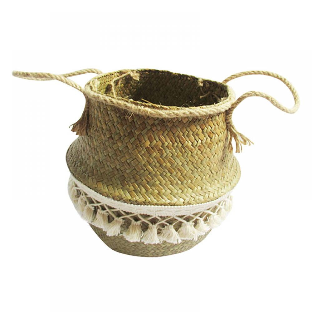 Details about   Portable Foldable Double-layer Tassel Storage Basket With Handle Hand-woven 