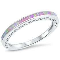 CHOOSE YOUR COLOR Pink Simulated Opal Stackable Promise Ring .925 Sterling Silver Band CZ Female Size 6