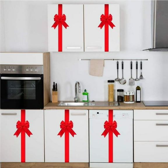 Satin Christmas Cabinet Door Bow with Powerful Adhesive Backing, Elegant Red Ribbon Perfect for Decorating Furniture, Cabinet Fronts, and Gift Packages as a Festive Holiday Accent, 1.57in, Red