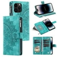 thumbnail image 1 of SaniMore for iPhone 14 Pro 6.1" 2022 Case, Luxury PU Leather Skin with Emboss Totem Detachable Crossbody Strap + Zipper Cash Pokcet Card Holder Flip Kickstand Wallet Cover for iPhone 14 Pro, Green, 1 of 10